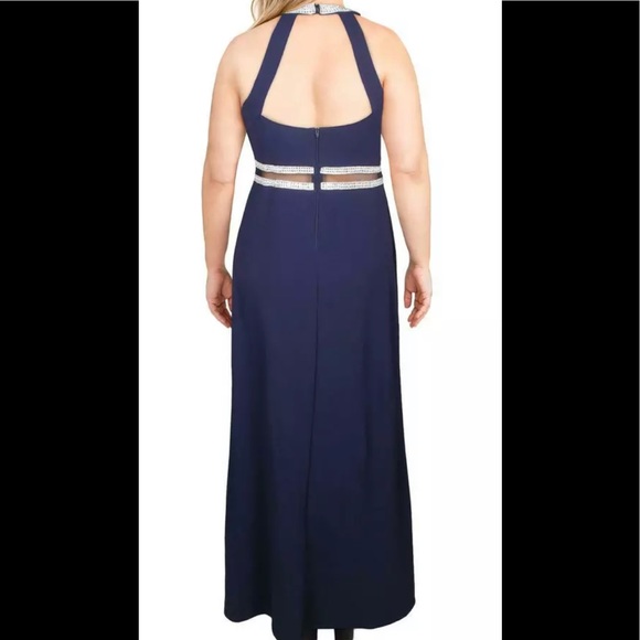 Women’s Formal Dress Sizes 20 22 Sequin Hearts Sheath Navy Embellished Gown Prom - Picture 15 of 16